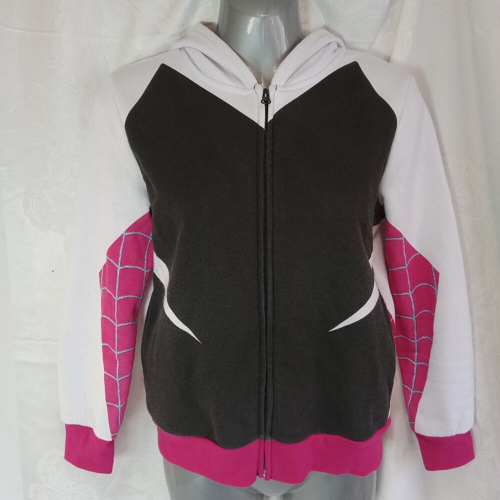 Spider-Gwen Stacy Cosplay Ghost-Spider Hoodie Sz 10-12 Spider-Man Pink Girls